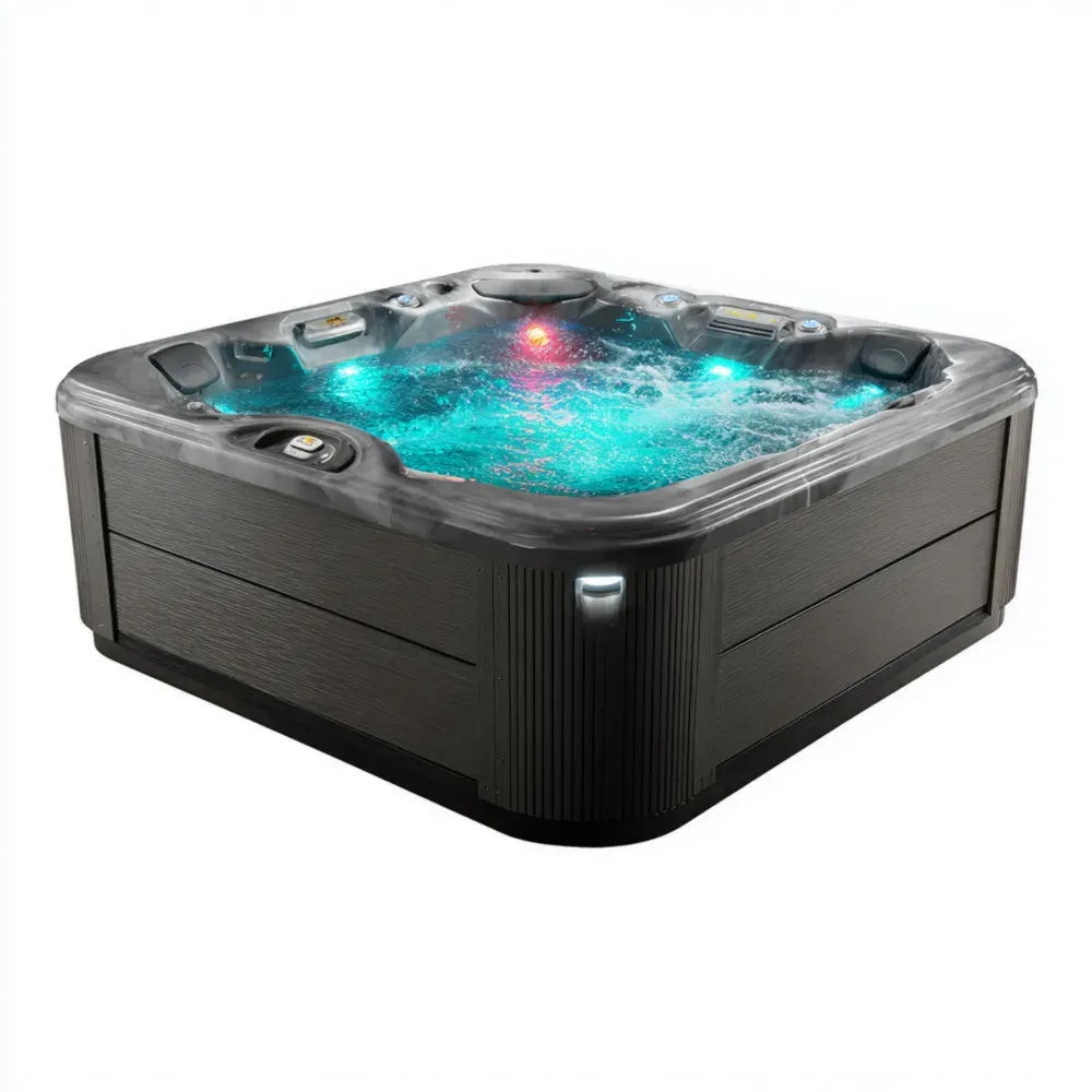 Whirlpool aus Acrylglas mit LED-Beleuchtung – 220x220x95 cm – Grau und Schwarz