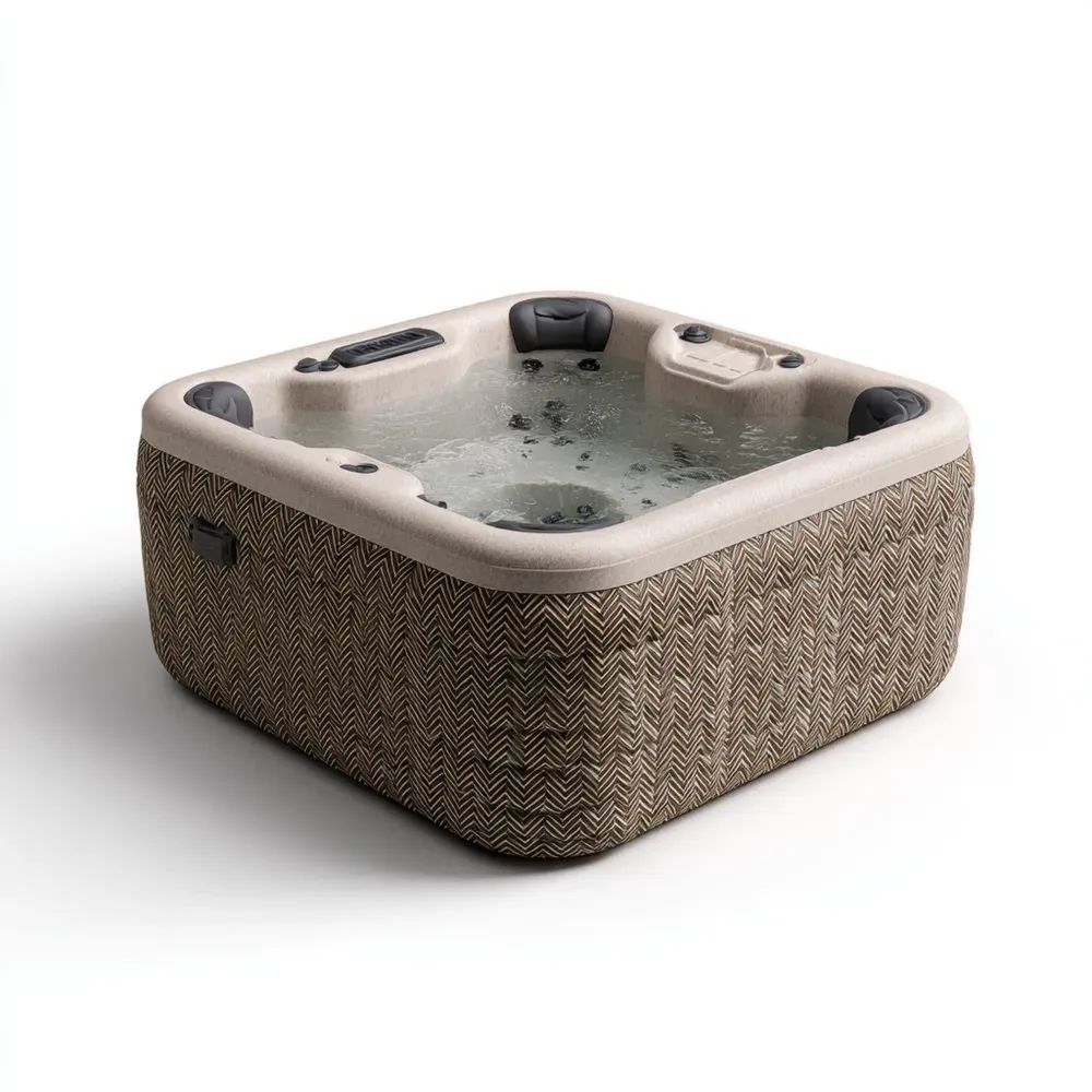 Whirlpool für 4 Personen aus Kunststoff in Rattanoptik – Beige – 185x185x70 cm