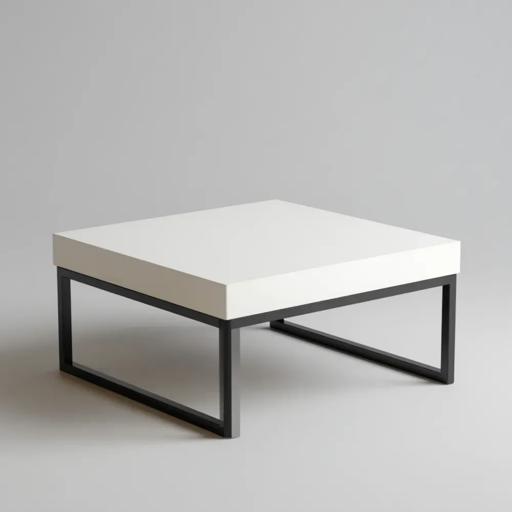 Couchtisch 80x80x40 cm – MDF und Metall – Weiß/Schwarz