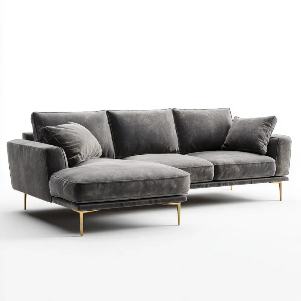 Ecksofa Samt Dunkelgrau mit Metallbeinen