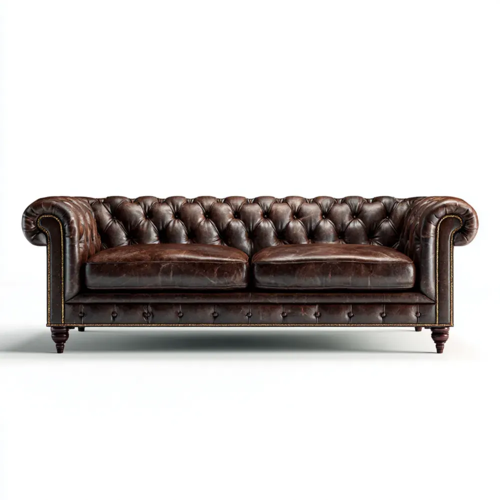 Chesterfield Ledersofa Anilinleder Braun