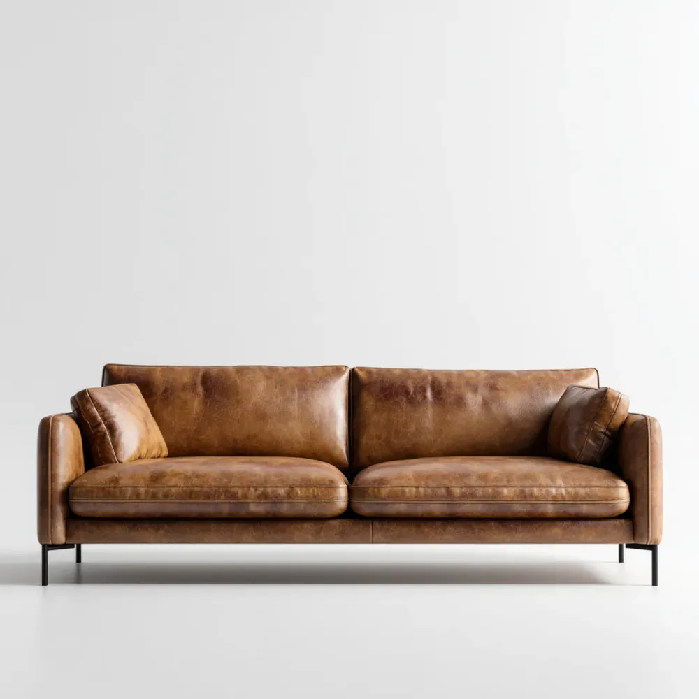 Dreisitzer Ledersofa mit Stahlrahmen – Braun