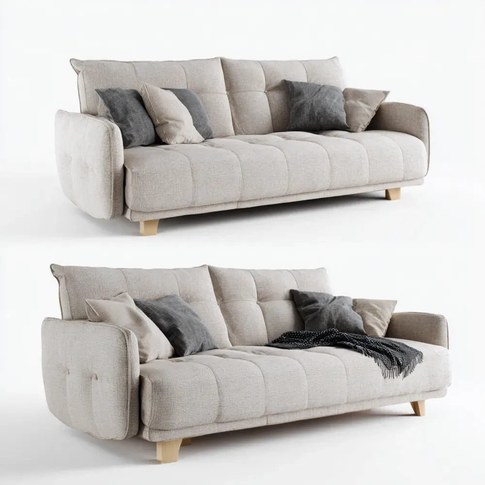 Schlafsofa Stoff Beige mit Holzfüßen