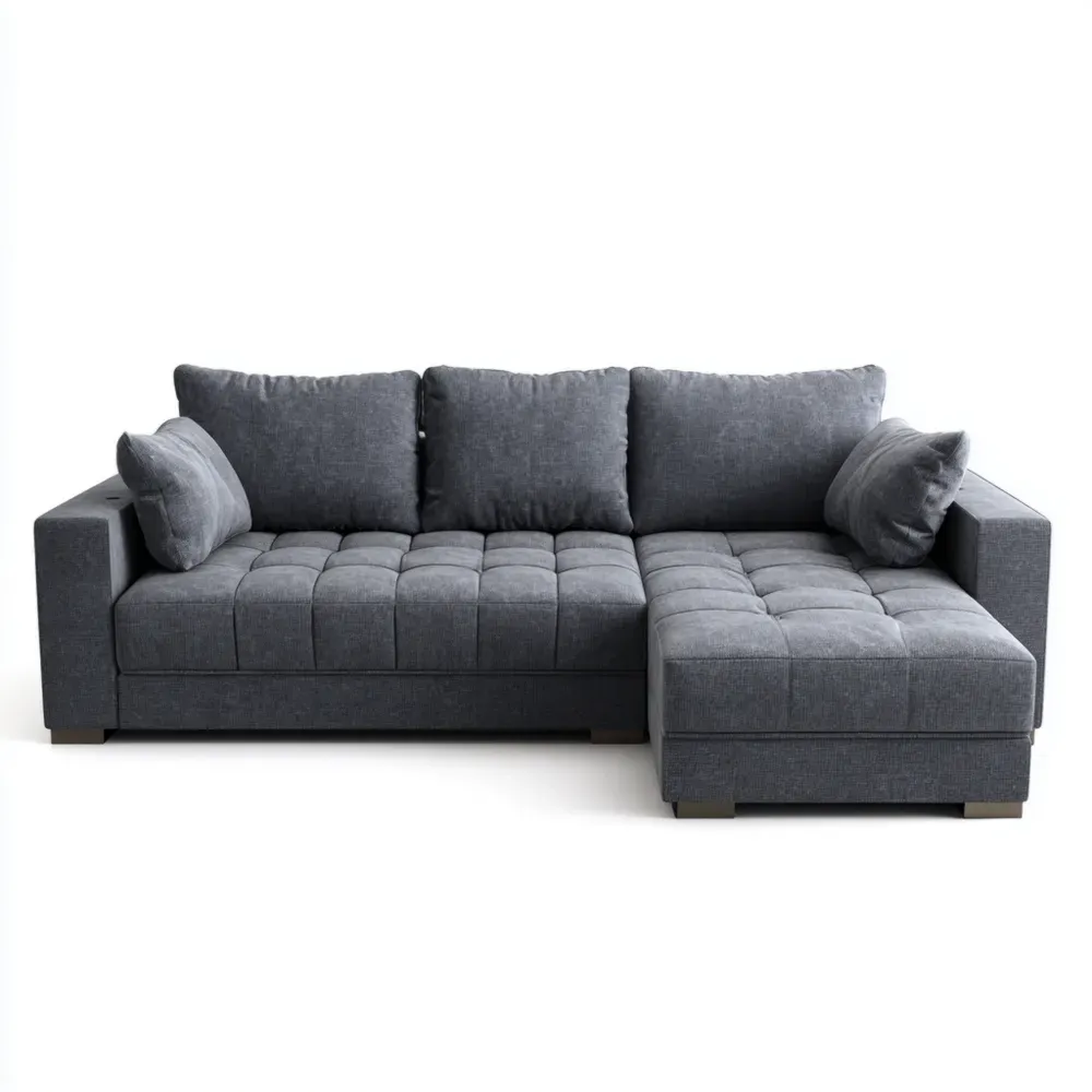 Ecksofa Stoff Leinen-Mix Dunkelgrau