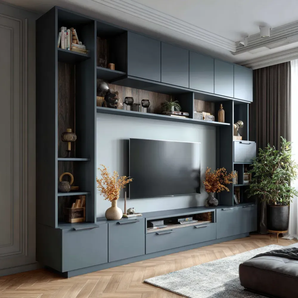 Wohnwand Holz-Kunststoff 300x210x40 cm – Anthrazit