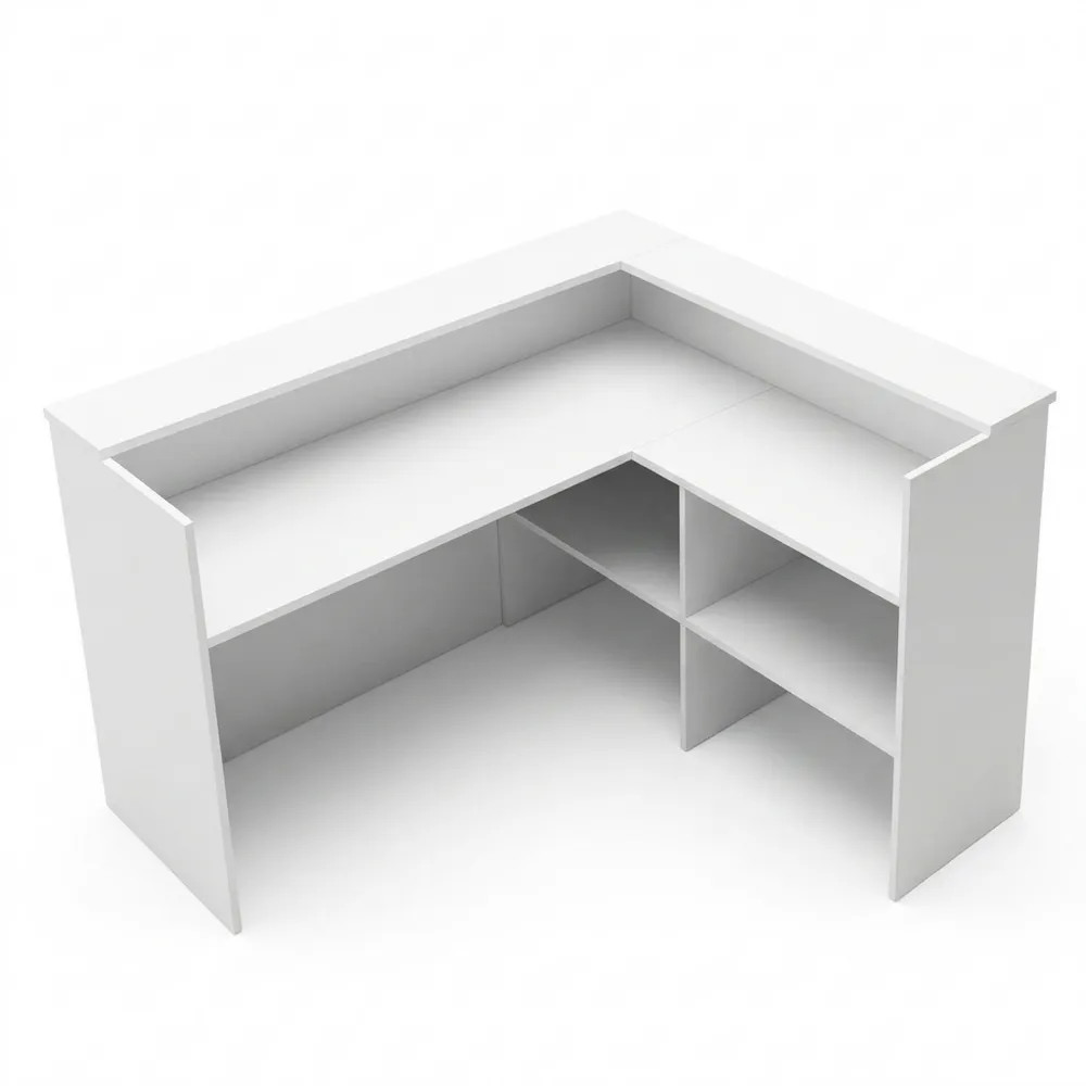 Große Empfangstheke mit geräumiger Arbeitsfläche, Rezeption, Verkaufstheke, weiß, MDF-Ralnhaus