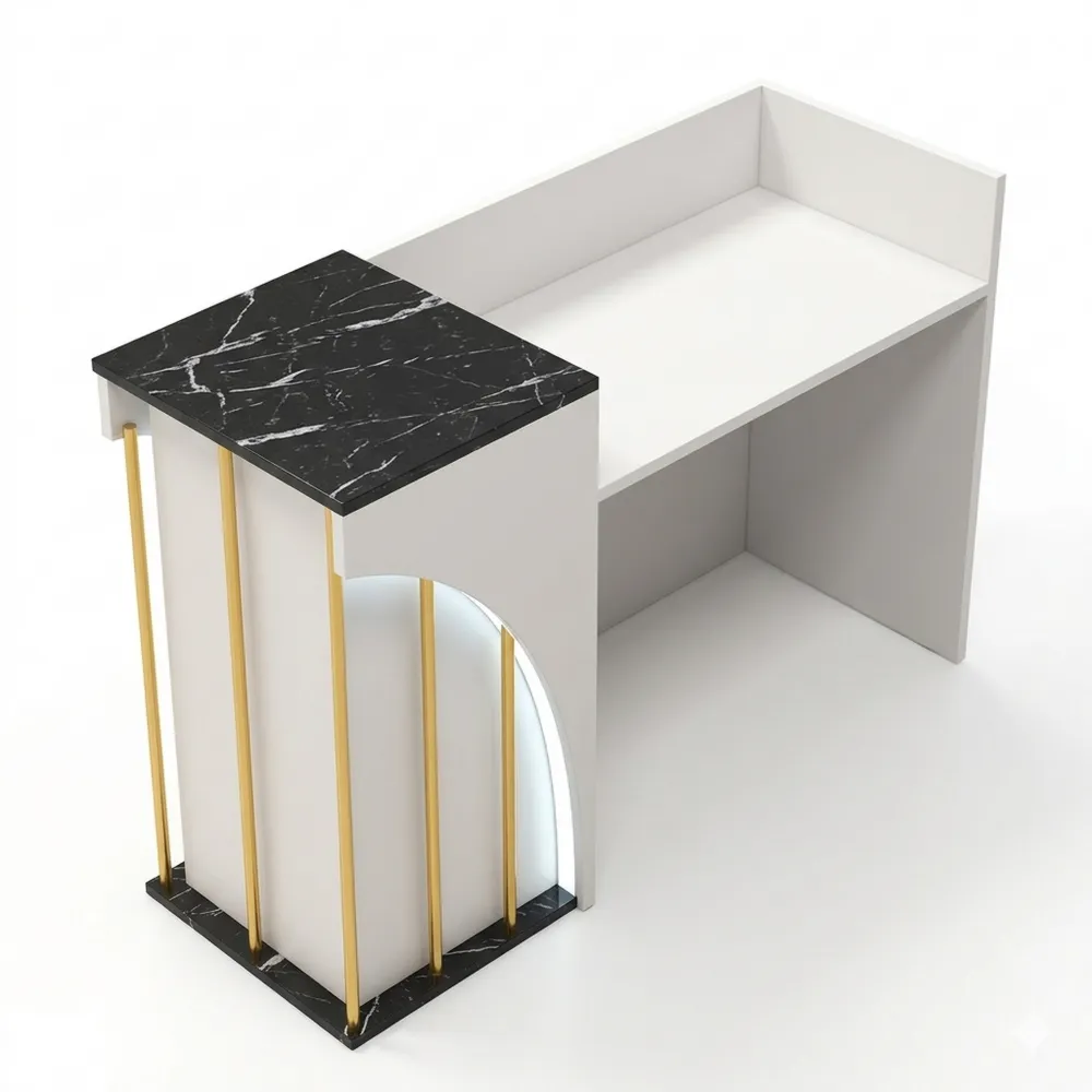Schwarze Marmor-Empfangstheke mit LED-Beleuchtung und abschließbaren Schubladen-Ralnhaus
