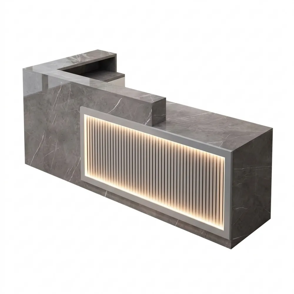 Moderne Empfangstheke mit LED-Beleuchtung, L-förmig, für Büro oder Salon-Ralnhaus