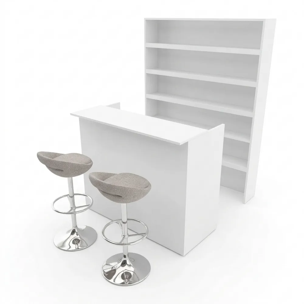 Rollbare Holztheke mit offenen Fächern und erweiterbarem Element, Weiß-Ralnhaus