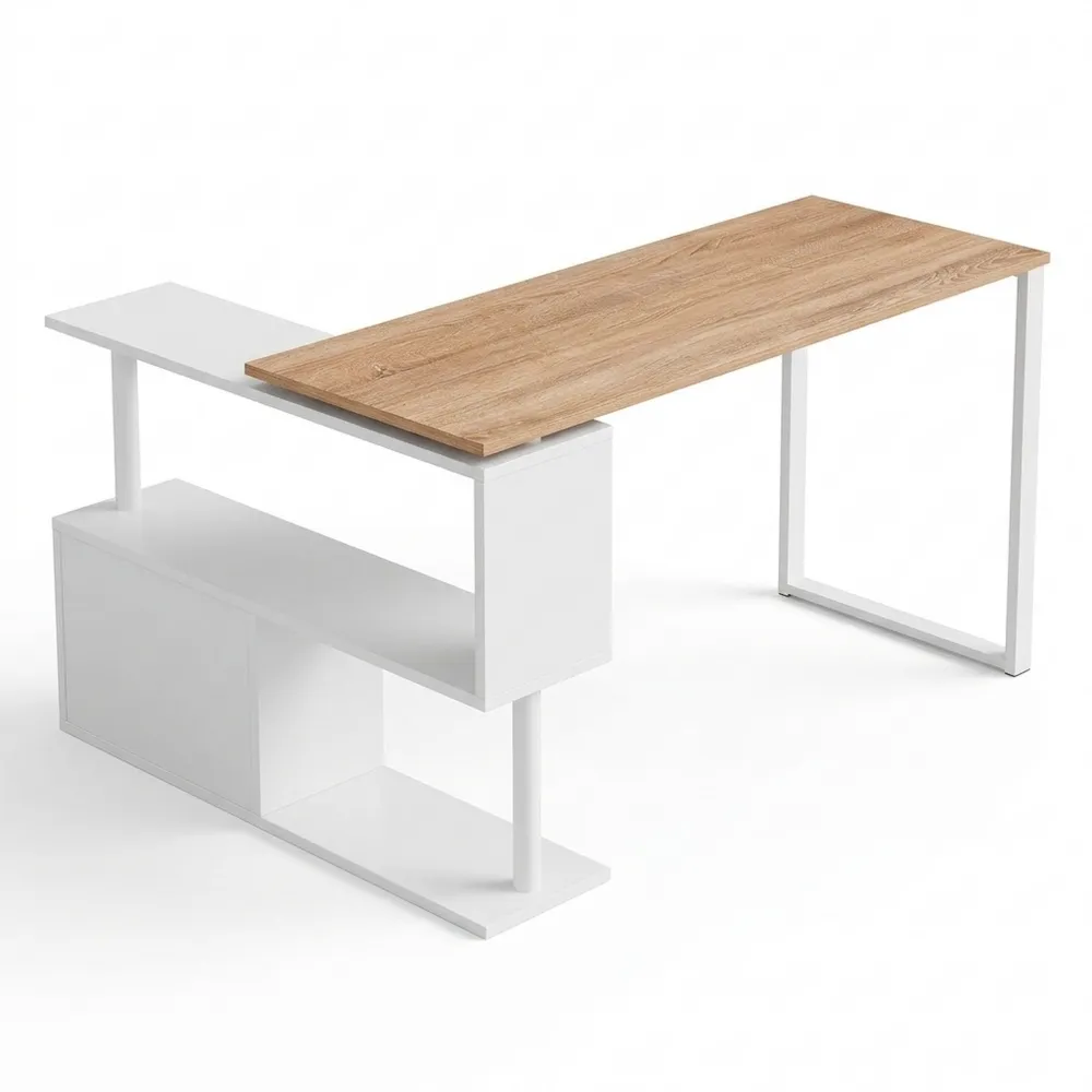 Eckschreibtisch mit drehbarem Regal für vielseitige Nutzung im Büro-Ralnhaus