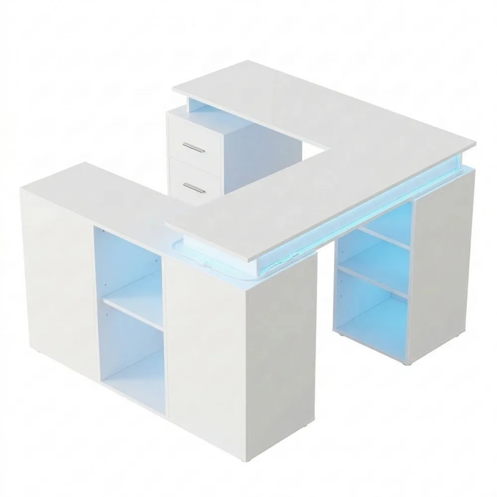 Moderner L-förmiger Eckschreibtisch mit Stauraum und Schubladen-Ralnhaus