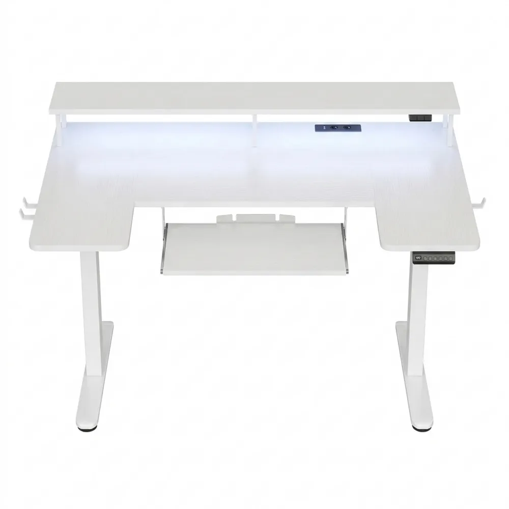 Höhenverstellbarer Schreibtisch 140 cm mit USB-Ladeanschluss und LED für Home Office-Ralnhaus