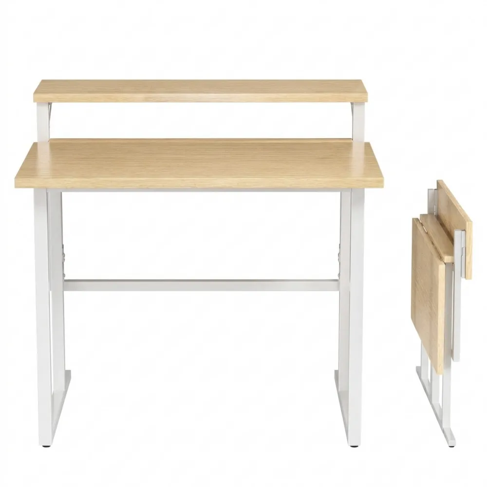 Platzsparender Klappschreibtisch mit Monitorablage, Zweistufig für Büro und Zuhause-Ralnhaus