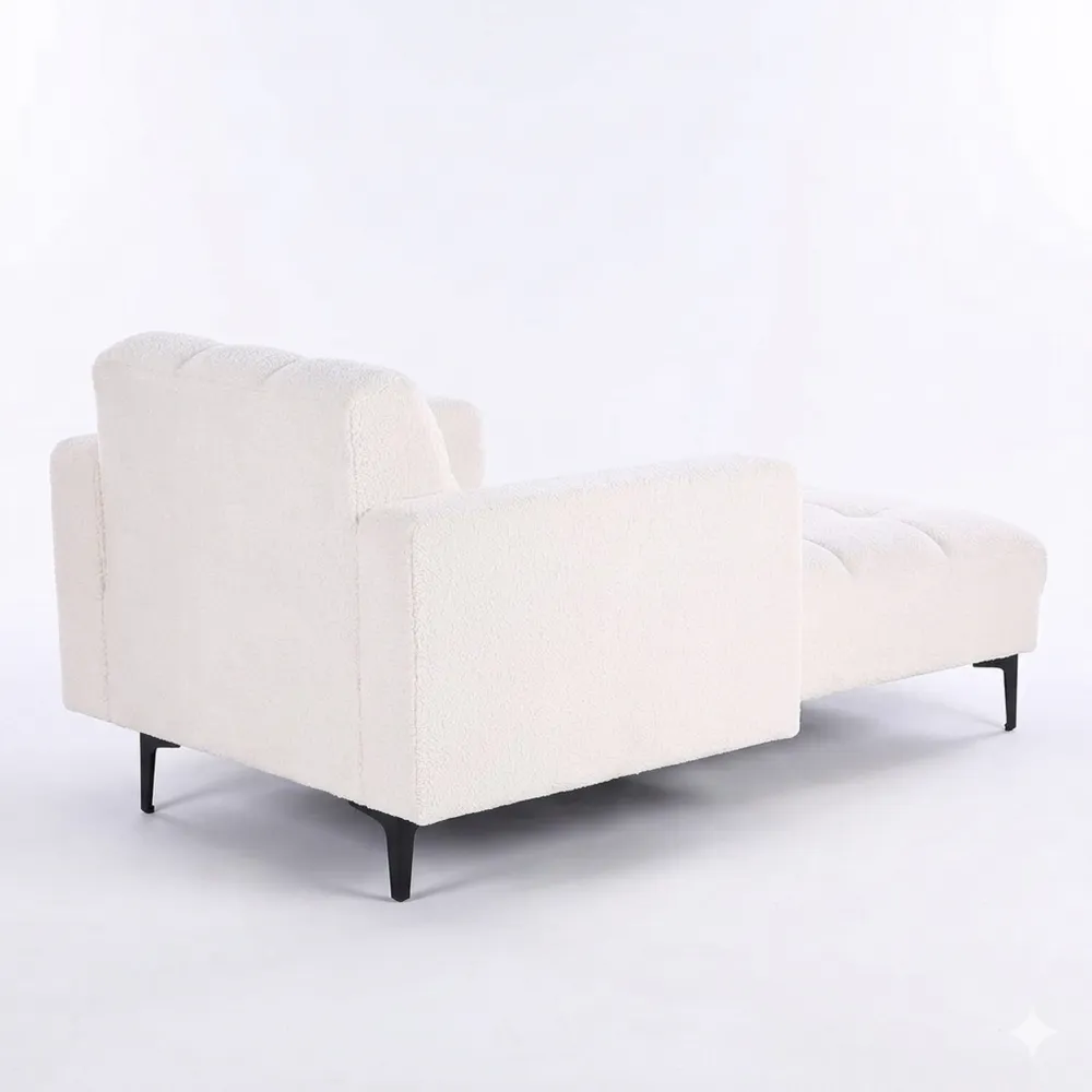 Moderne Chaiselongue aus Bouclé Stoff in Weiß mit Verstellbarer Rückenlehne-Ralnhaus