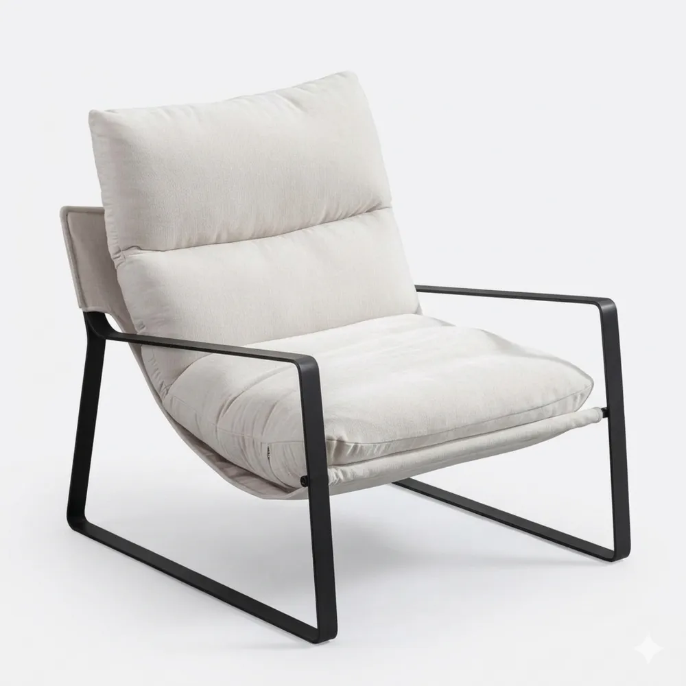 Moderner Loungesessel mit Armlehnen und Metallgestell, Chenille, Beige-Ralnhaus