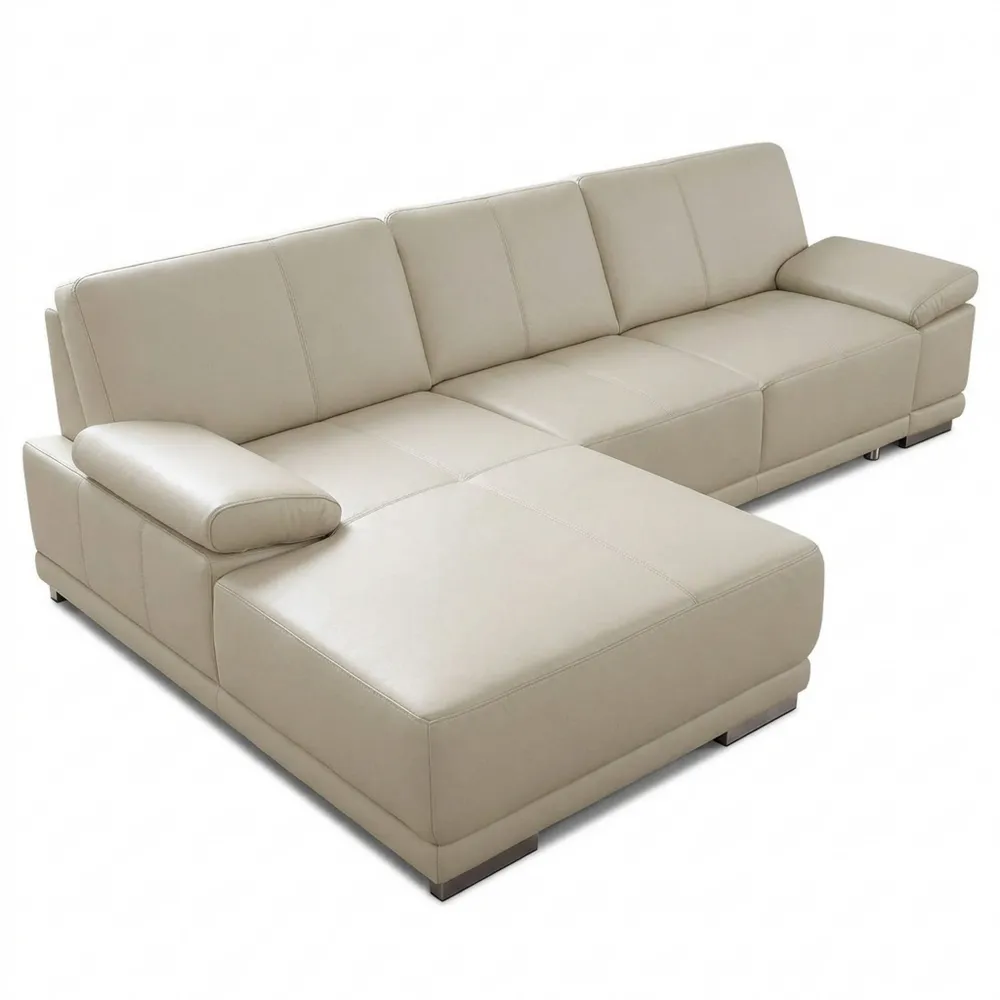 Ecksofa aus Echtleder mit Schlaffunktion und verstellbaren Armlehnen, weiß-Ralnhaus