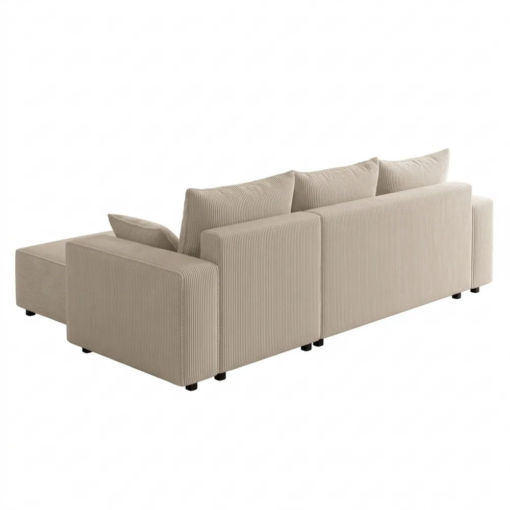 Ecksofa mit Schlaffunktion und Bettkasten in L-Form, Beige-Ralnhaus