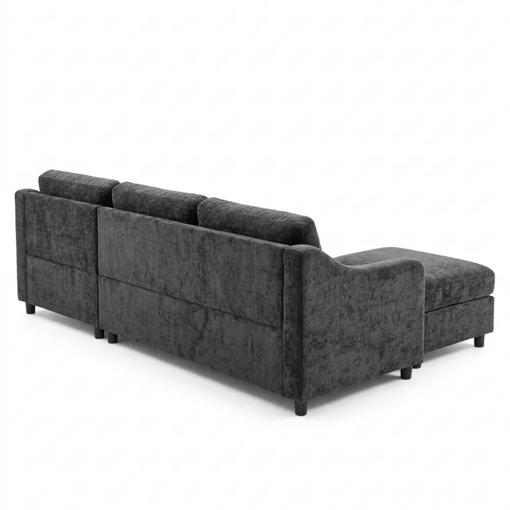 Ecksofa mit Schlaffunktion und Hocker, L-Form, 251cm, Grau-Ralnhaus