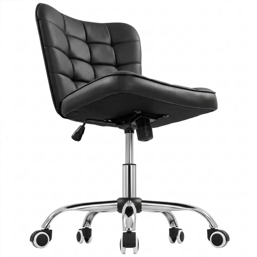 Höhenverstellbarer Drehstuhl ohne Armlehne, Polsterstuhl mit Rollen, Kunstleder Schwarz-Wendhaus