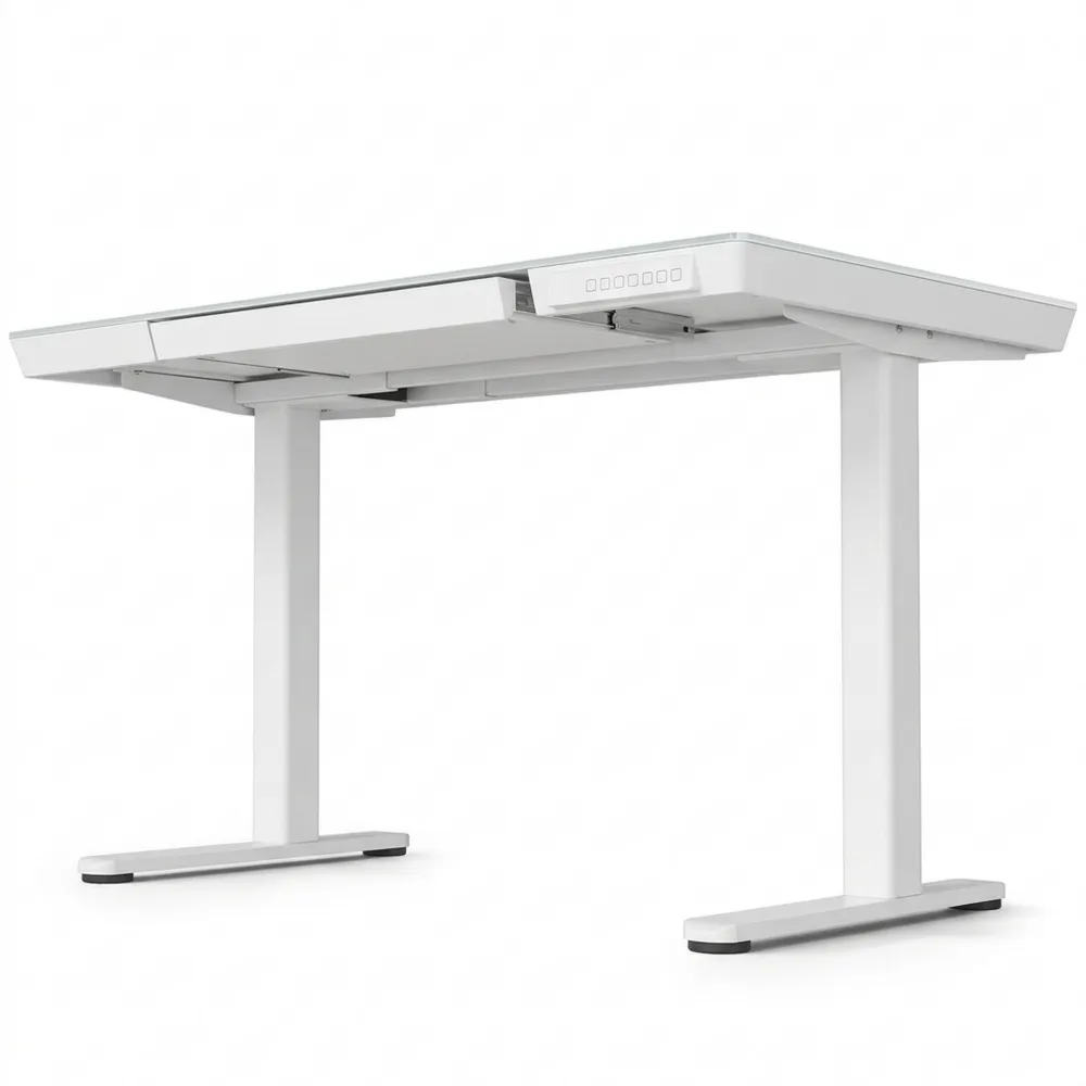 Elektrischer Höhenverstellbarer Schreibtisch mit Glasplatte 120x60 cm, Leiser Motor, Ergonomisches Design, Ideal für Homeoffice und Büro-Wendhaus