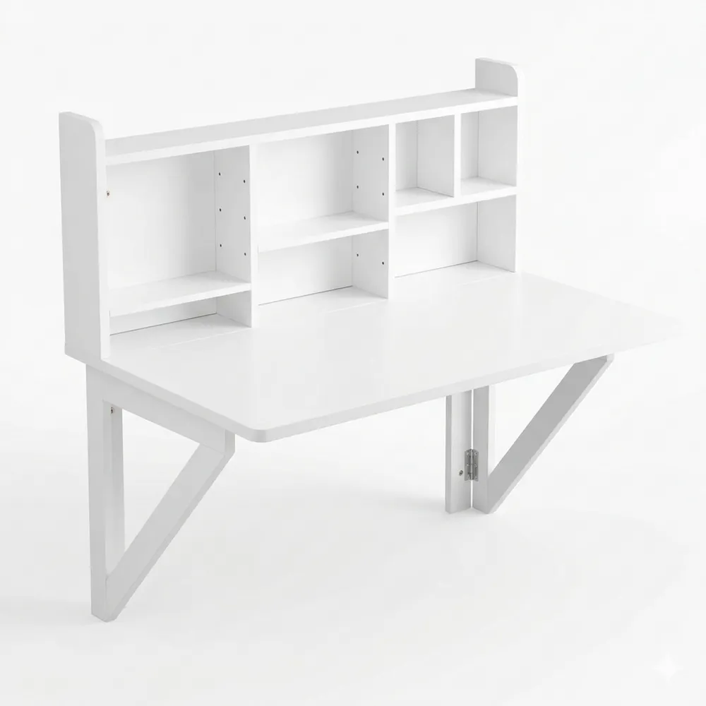 Platzsparender Wandklapptisch mit Regal für verschiedene Räume, Weiß, ca. 90x78x60 cm-Wendhaus