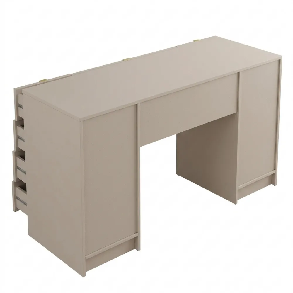 Moderner Kinderschreibtisch mit 9 Schubladen, geriffelte Front, sandbeige-Wendhaus