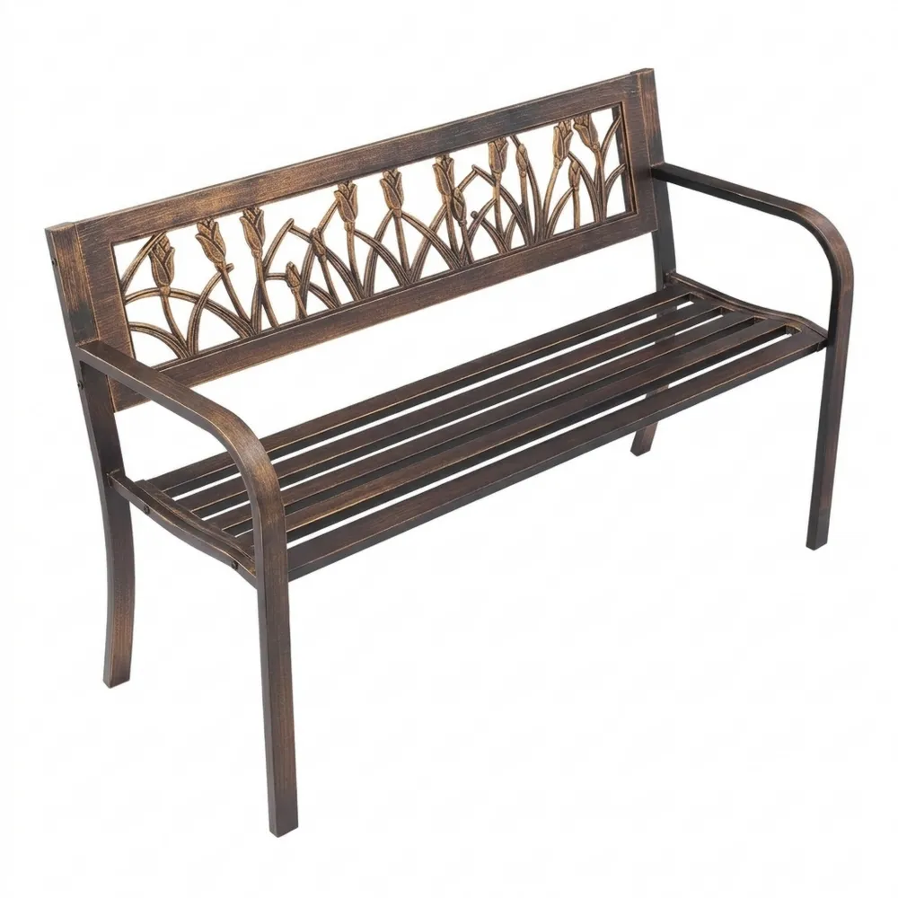 Metallrahmen Gartenbank mit Blumenmuster, 127 cm, 250 kg Belastbarkeit-Wendhaus