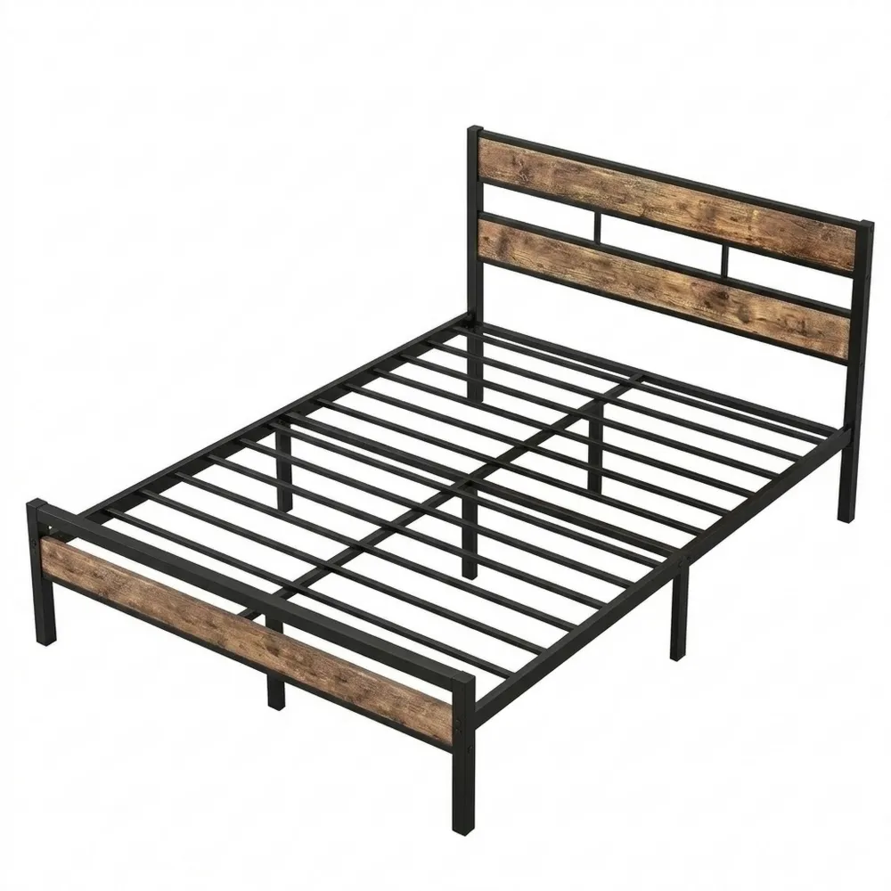 Metallbett mit Lattenrost und Kopfteil, 120 x 200 cm, Vintage Braun/Schwarz-Wendhaus