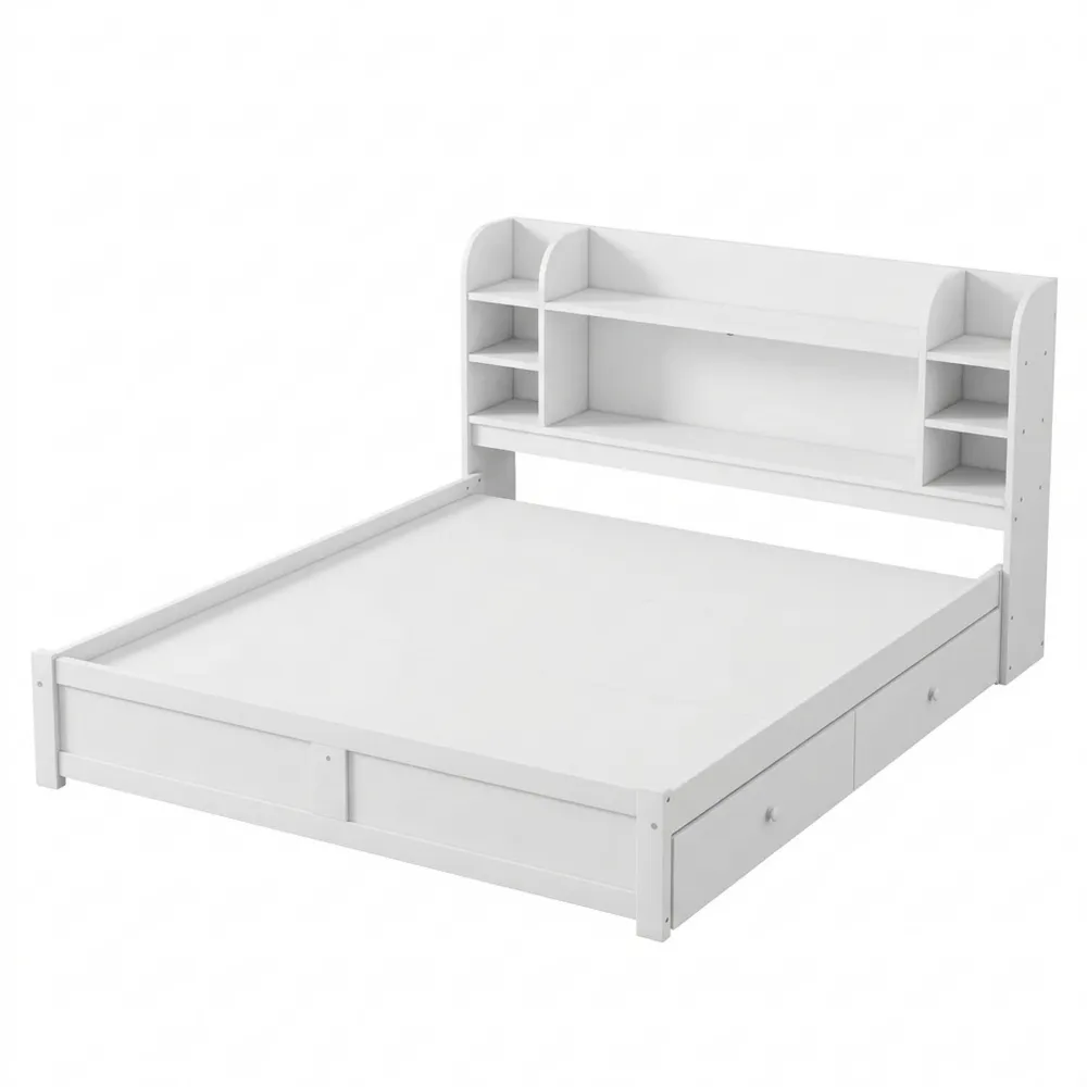 Holzbett 180x200 cm mit Stauraum und Schubladen, Weiß-Wendhaus