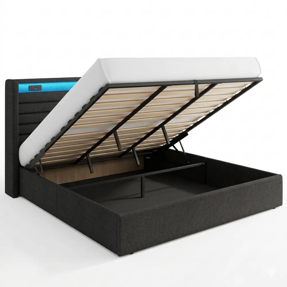 Polsterbett 180x200 cm mit LED-Licht und integriertem Stauraum-Wendhaus