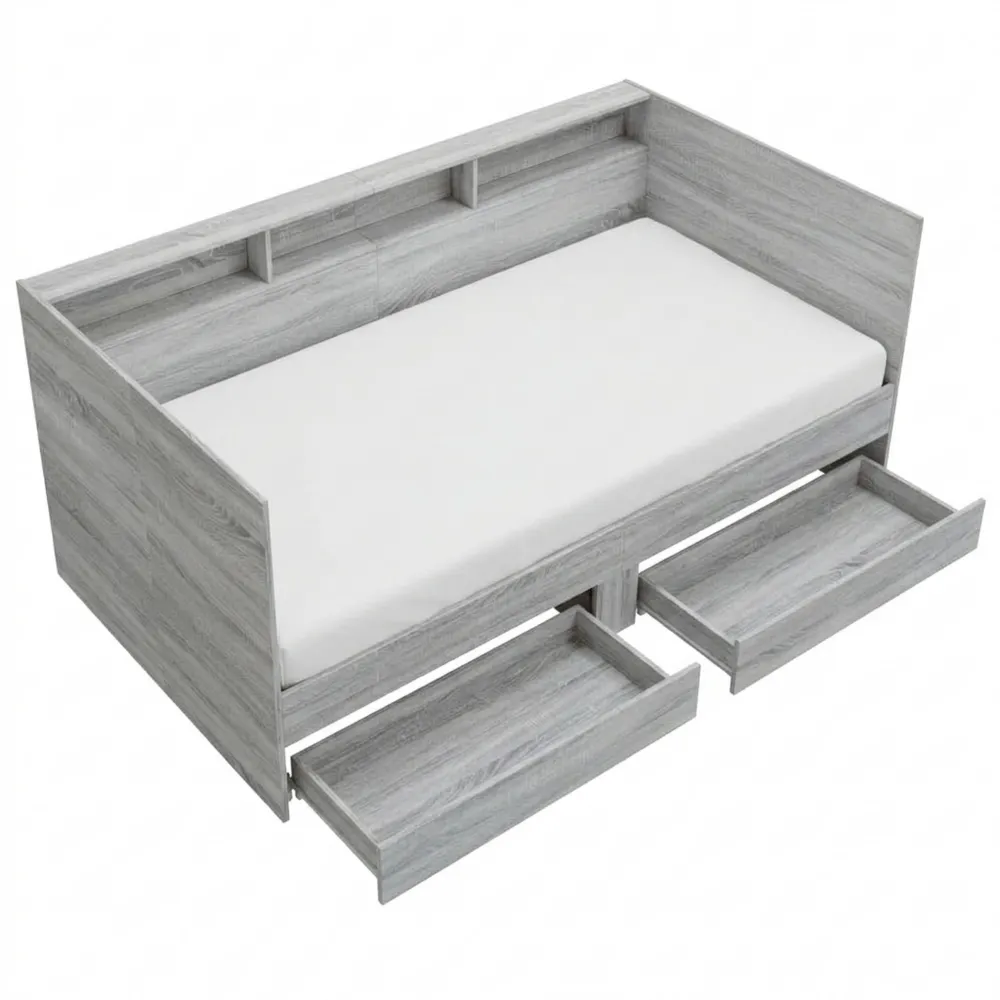 Einzelbett mit Stauraum und Schubladen, 100 x 200 cm, Grau-Wendhaus
