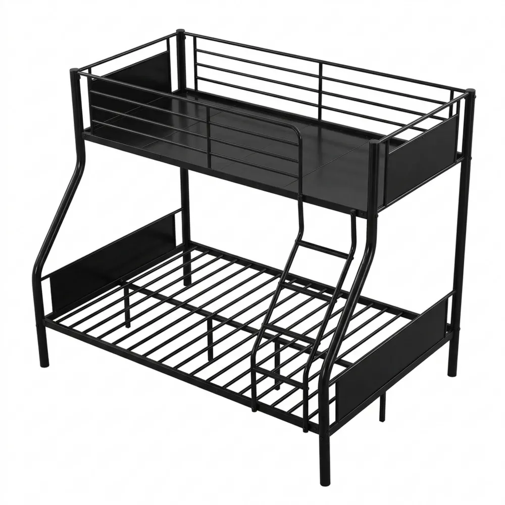 Metall-Etagenbett für 3 Personen mit Leiter, Schwarz-Chellynest