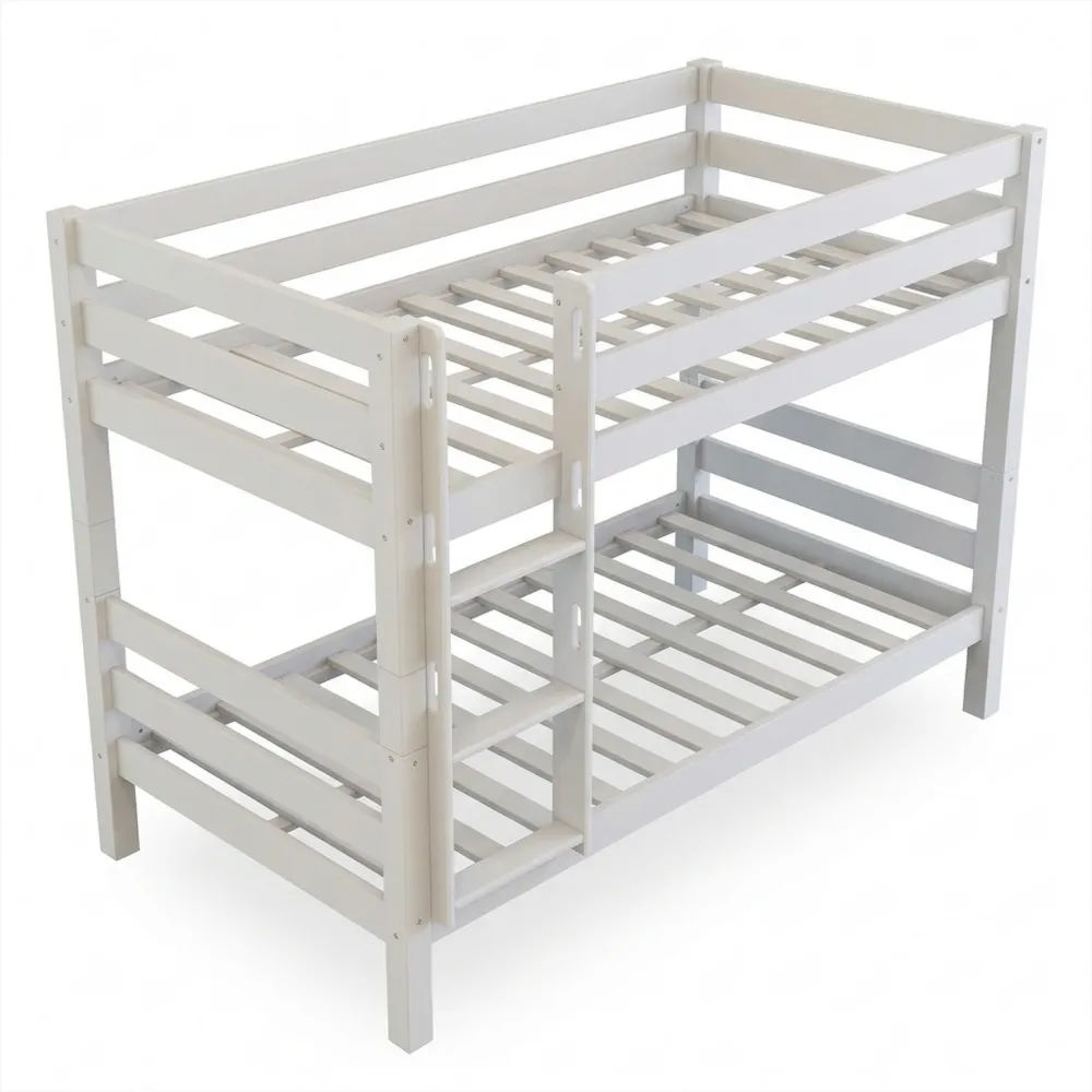 Massives Kinder Etagenbett aus Buche, wahlweise mit Rutsche, in Weiß lackiert-Chellynest