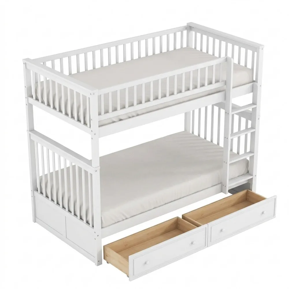 Etagenbett 90x200 mit Stauraum und Rausfallschutz für Kinder-Chellynest