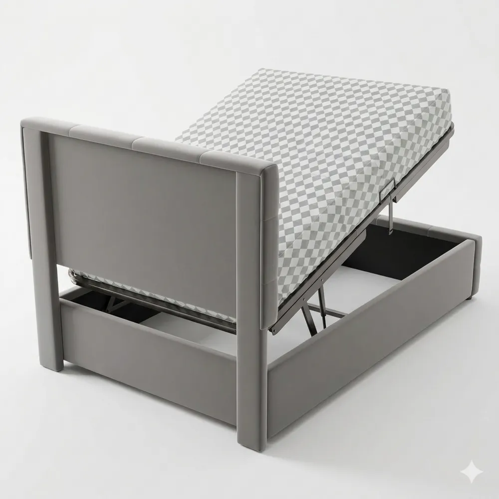 Einzelbett 90x200 cm mit Bettkasten und verstellbarem Kopfteil, Hydraulisch, Samtstoff, Grau, Ohne Matratze-Chellynest