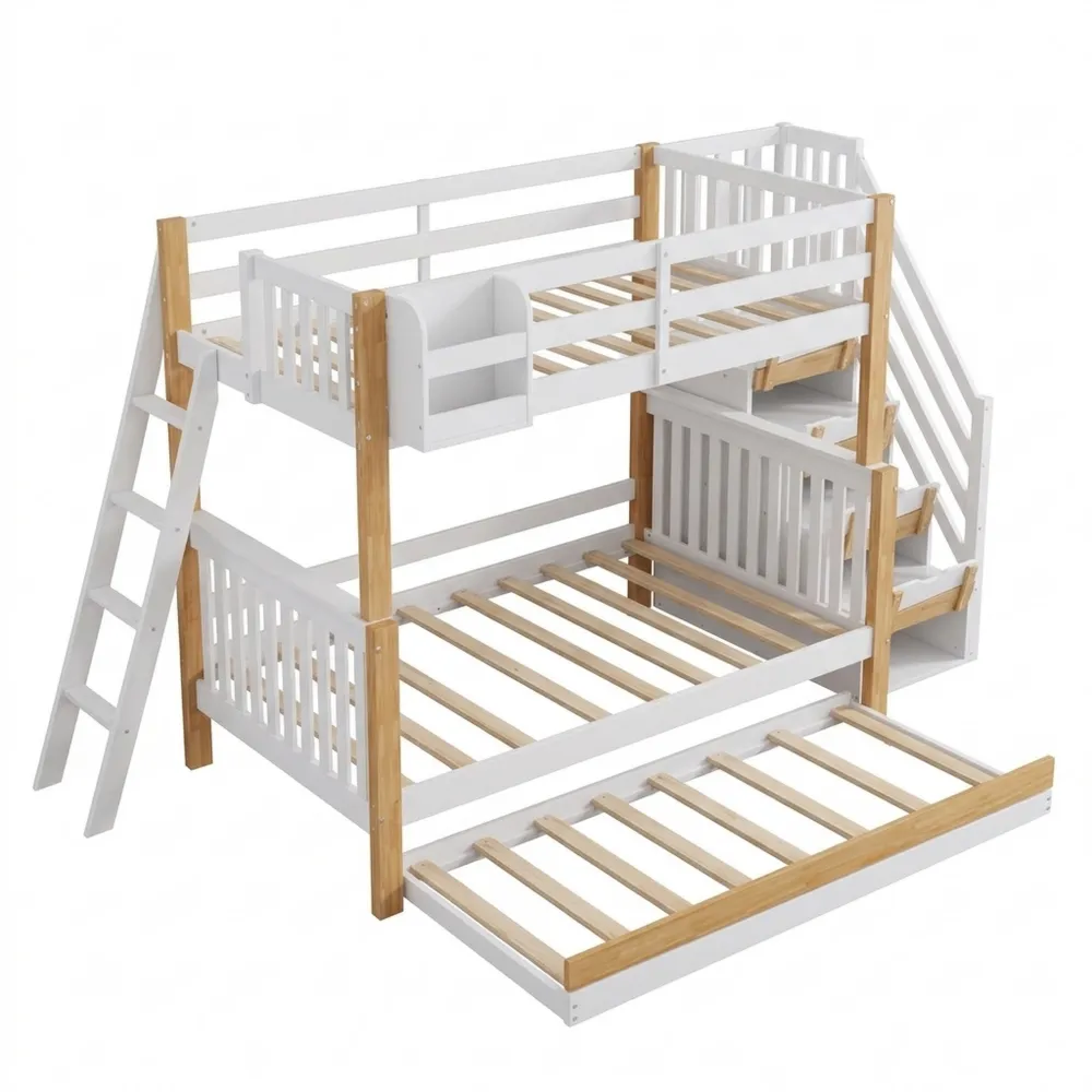 Etagenbett für Kinder 90x200 & 120x200 cm, mit Absturzsicherung und Rollbett-Chellynest