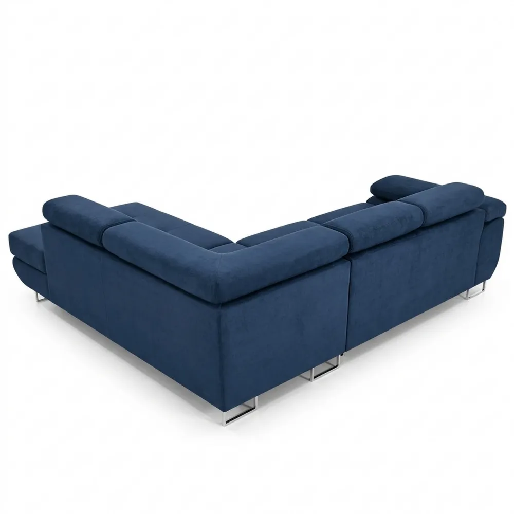 Komfortable L-Form Ecksofa mit Bettkasten und Ottomane Rechts in Blau-Chellynest