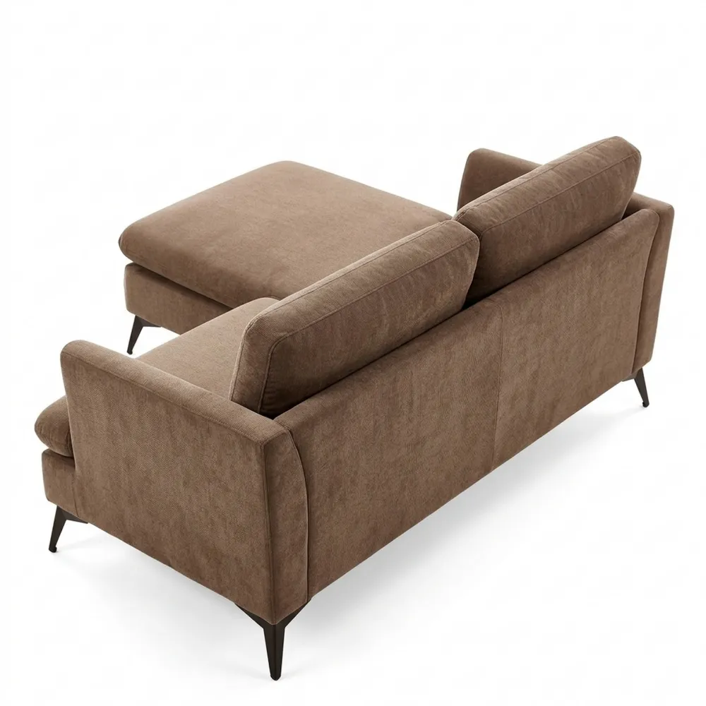 Braunes Stoff-Chaiselongue mit Kissen rechtsseitig, klassisch modern-Chellynest