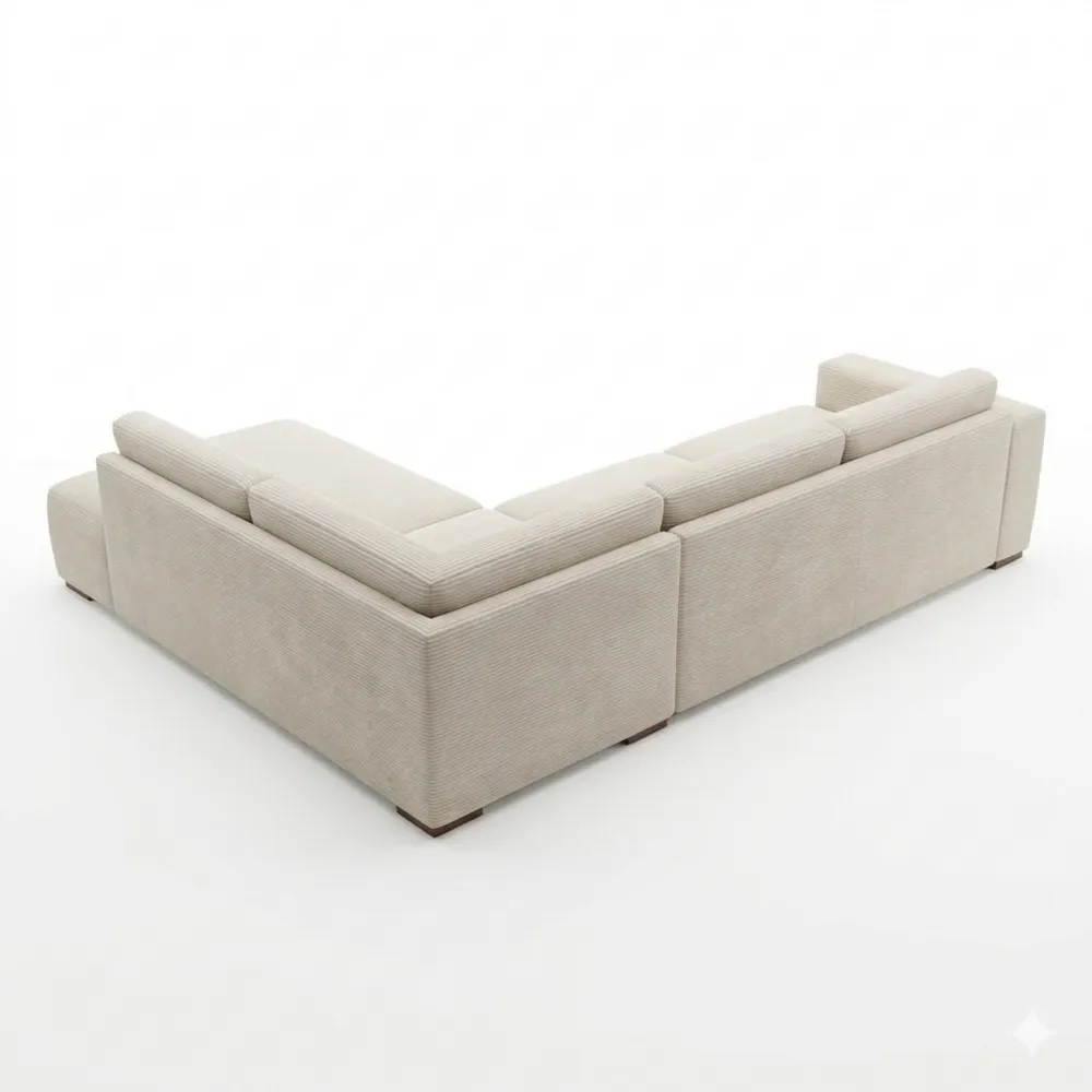 Gemütliches 4-Sitzer-Sofa aus Cord in Beige mit Hocker-Chellynest