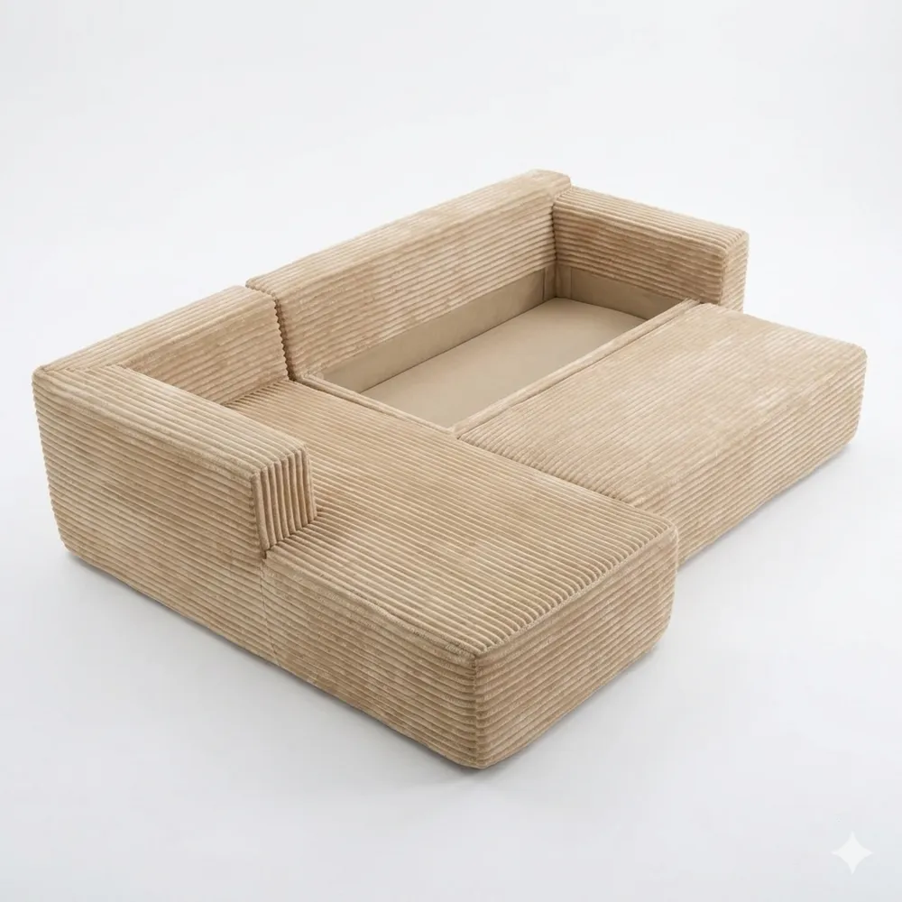 Modulares Ecksofa L-Form mit Schlaffunktion und Kissen-Chellynest