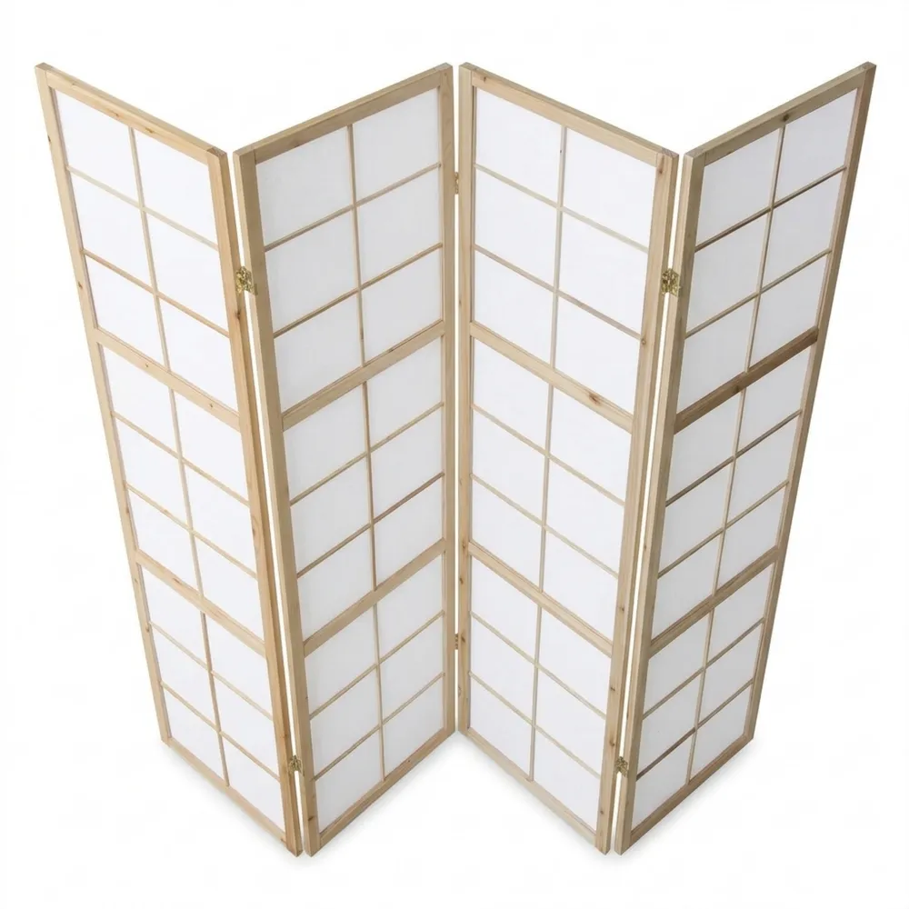 Holz Raumteiler 4-teilig mit Reispapier-Chellynest