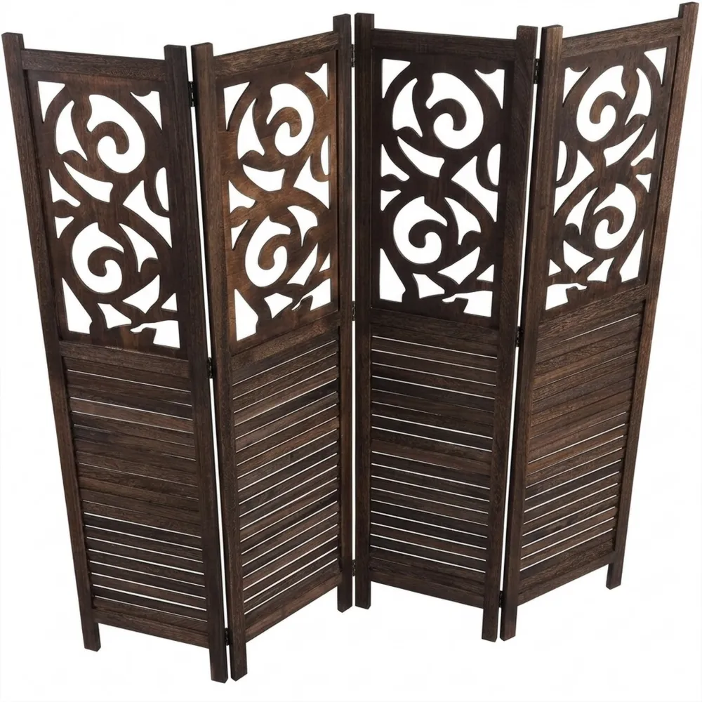 Dekorativer Raumteiler mit Ornamenten, Braun, 170x240 cm-Chellynest