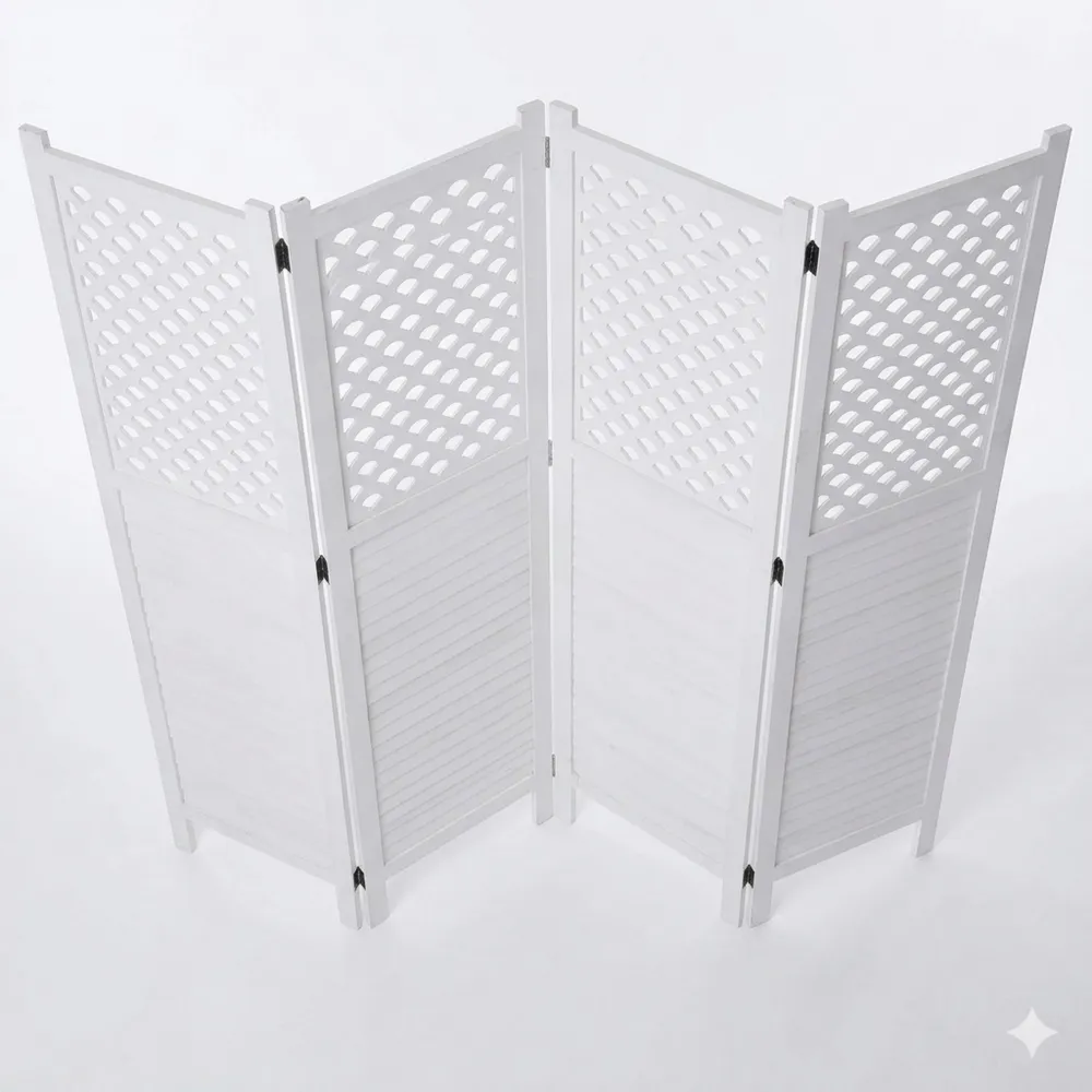 Dekorativer Paravent mit Ornamenten, 170x161cm, weiß-Chellynest