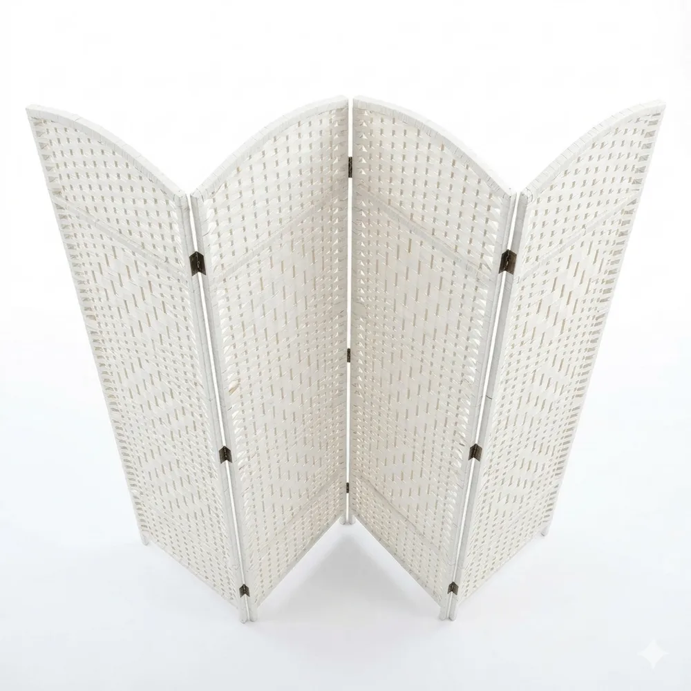 Faltbarer Bambus-Raumteiler mit Leinwand, 4-teilig 180x180 cm, Weiß-Chellynest