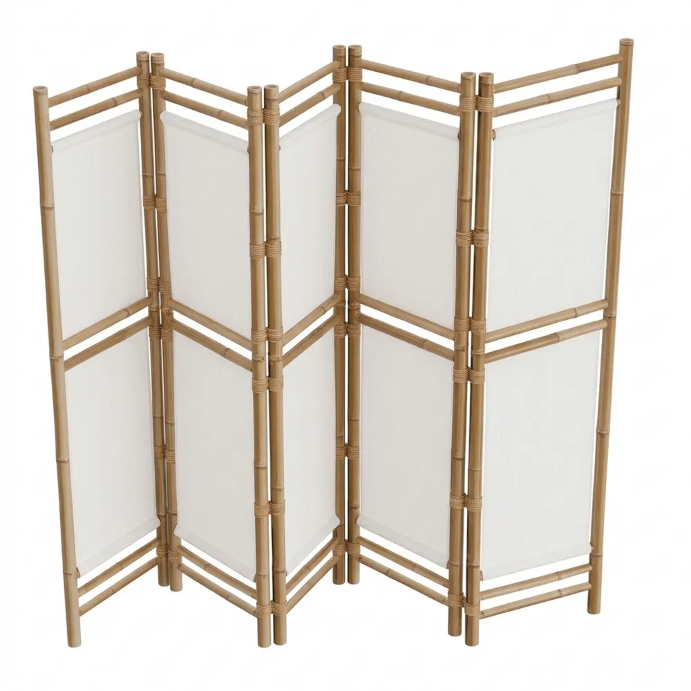 Faltbarer Raumteiler aus Bambus und Canvas, 5-teilig, 200 cm-Chellynest