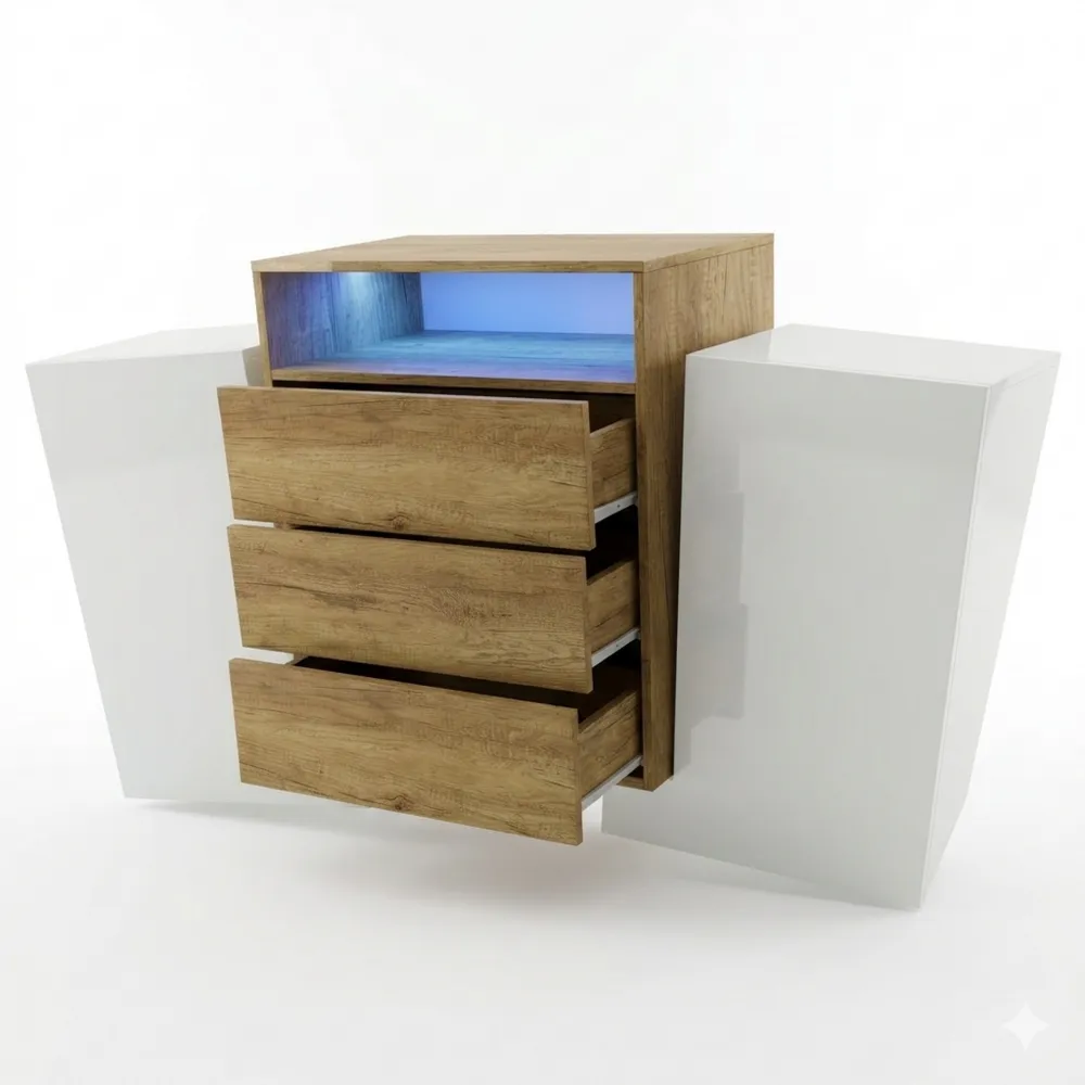 Moderner Sideboard 140 cm Hochglanz mit LED-Beleuchtung-Chellynest