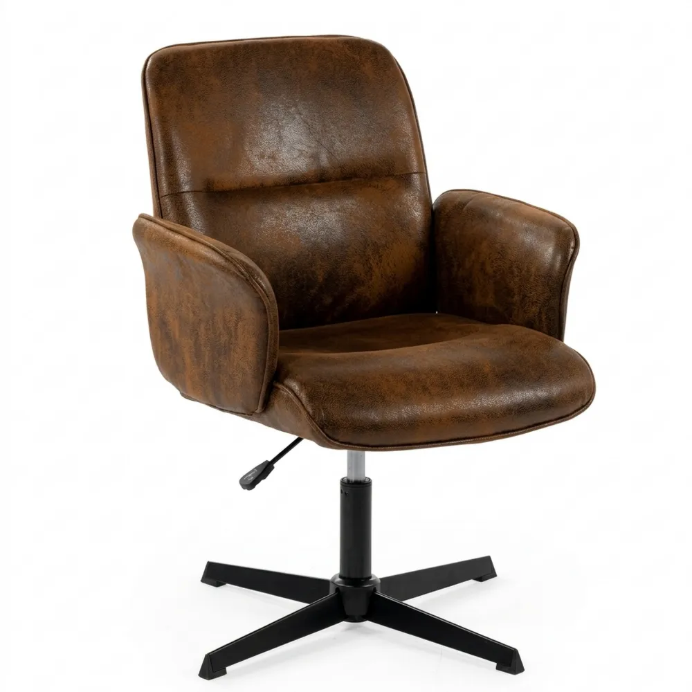 Ergonomischer Drehstuhl mit verstellbaren Armlehnen, 360° drehbar, Wildleder, Braun