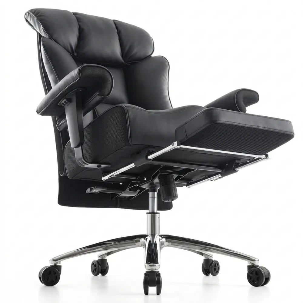 Ergonomischer Bürostuhl bis 200kg mit Fußstütze und hoher Rückenlehne, Verstellbare Armlehnen, Lendenstütze, Schwarz