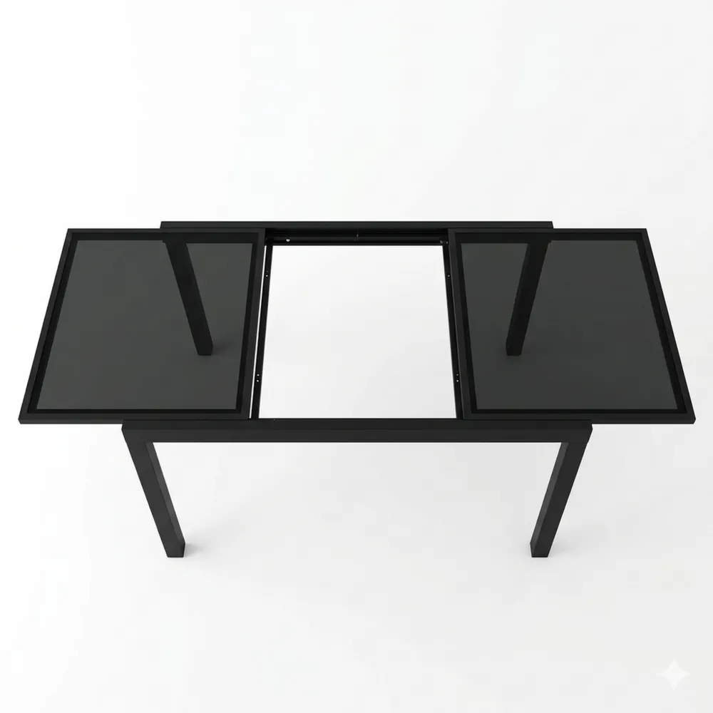 Ausziehbarer Gartentisch aus Aluminium mit schwarzer Glasplatte, 150/210x90 cm