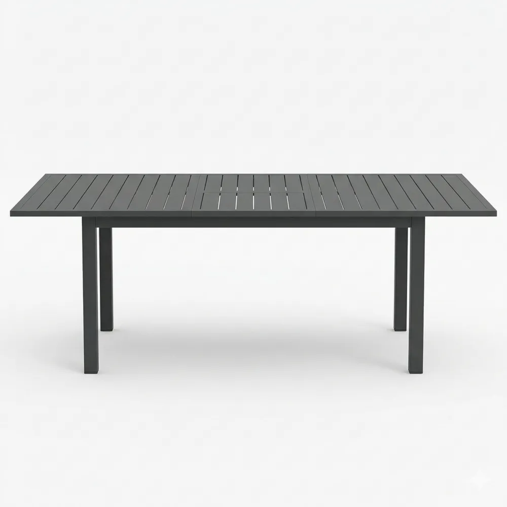 Erweiterbarer Gartentisch aus Aluminium für 6-8 Personen, Wetterfester Esstisch für Balkon und Terrasse in Grau